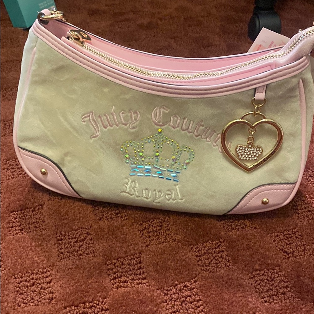 COPY - Juicy Couture Pink and Cream Shoulder Bag with Heart Charm